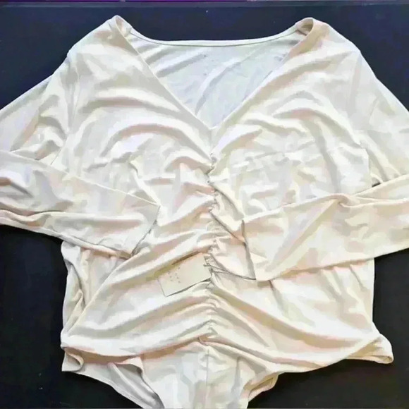 NWT A NEW DAY RUCHED CREAM DEEP V NECK BODYSUIT - Picture 2 of 2